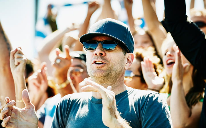 Man in a crowd of people