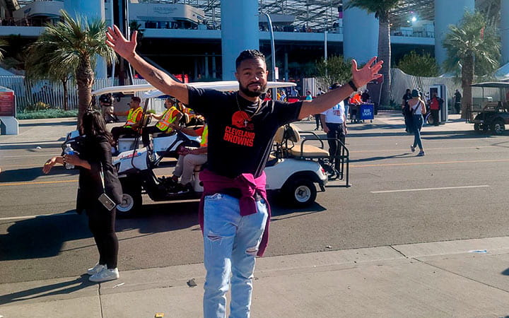 Raheem Stanfield stands outside SoFi Stadium