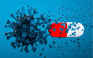 Illustration of a capsule killing the coronavirus