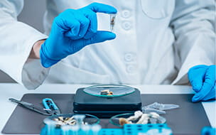 Laboratory technician holding a micro dose of psilocybin