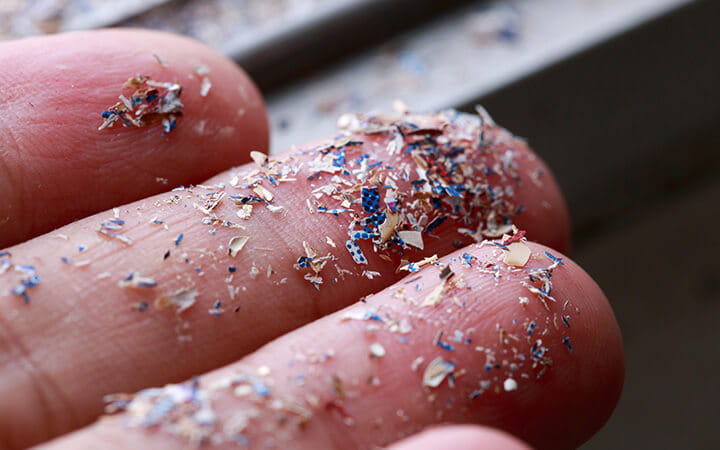 Close up of microplastics spread on fingertips