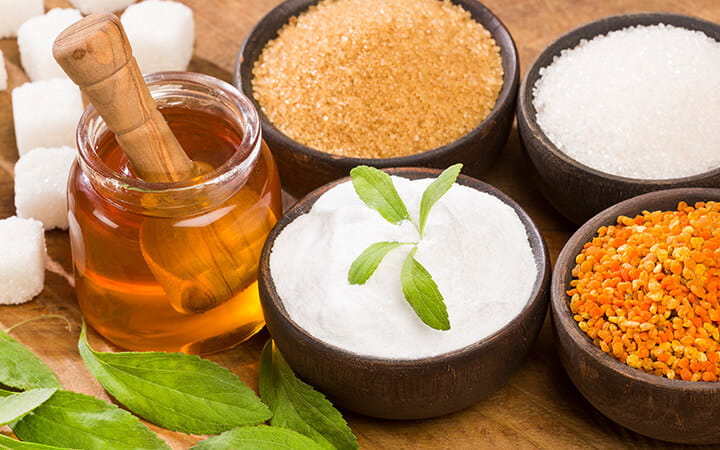 Stevia, sugar, pollen and honey