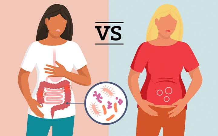 Two women with stomach pain