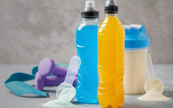 Different sport drinks in bottles