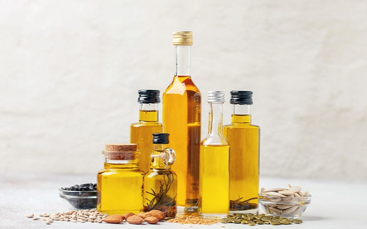 Assorted bottles of seed oils