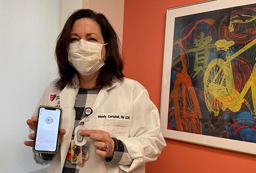Peds RN Wenday Campbell with continuous glucose monitor