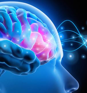 Illustration of brain showing electrical activity.