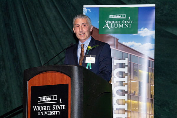 Nicholas Bambakis, MD at podium at Wright State University