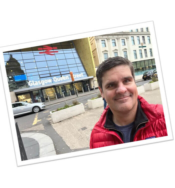 Collin Blackburn, MD pictured while doing total joint replacement travel residency at Queen Elizabeth University Hospital Glasgow Scotland.