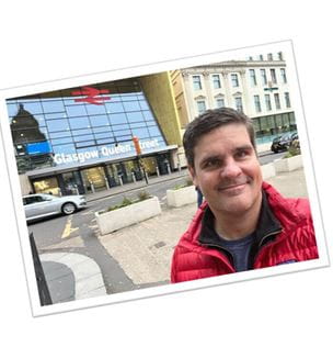 Collin Blackburn, MD pictured while doing total joint replacement travel residency at Queen Elizabeth University Hospital Glasgow Scotland.
