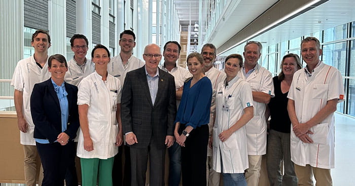 Dr. Hardesty (second from left) and her co-fellows visit Dr. Marinus DeKleuver (far right) and the orthopedic team at Radboud Hospital in Nijmegen, Netherlands.
