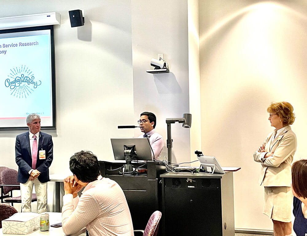 Daniel I. Simon, MD, Samudragupta Bora, PhD, and Marlene Miller, MD during the 2023 HSR Program