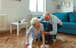 Disabled Elderly Woman that Fell on the Floor in the Living Room