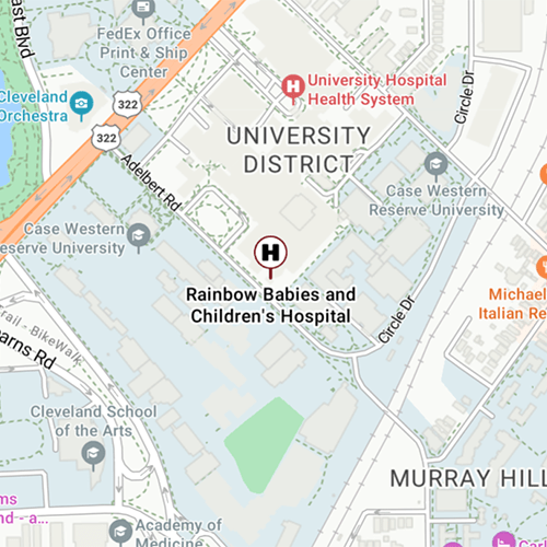 Screenshot of UH Rainbow Babie's and Children's Hospital located on Bing Maps.