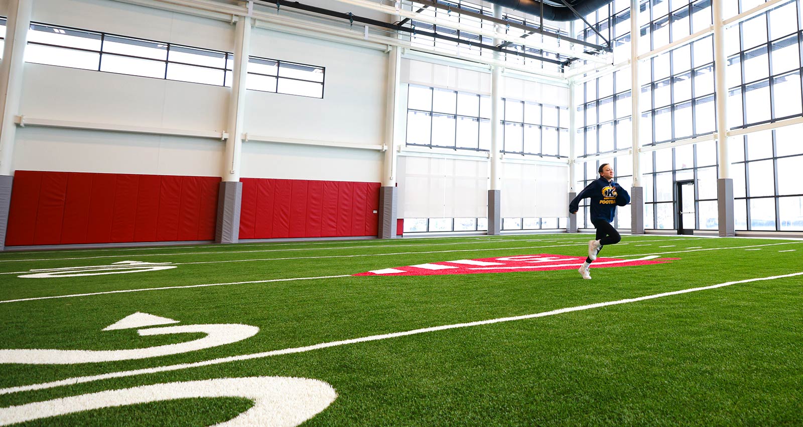The indoor football field at UH Ahuja Medical Center
