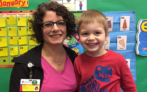 A smiling child attends the Child Care Center at UH Parma Medical Center