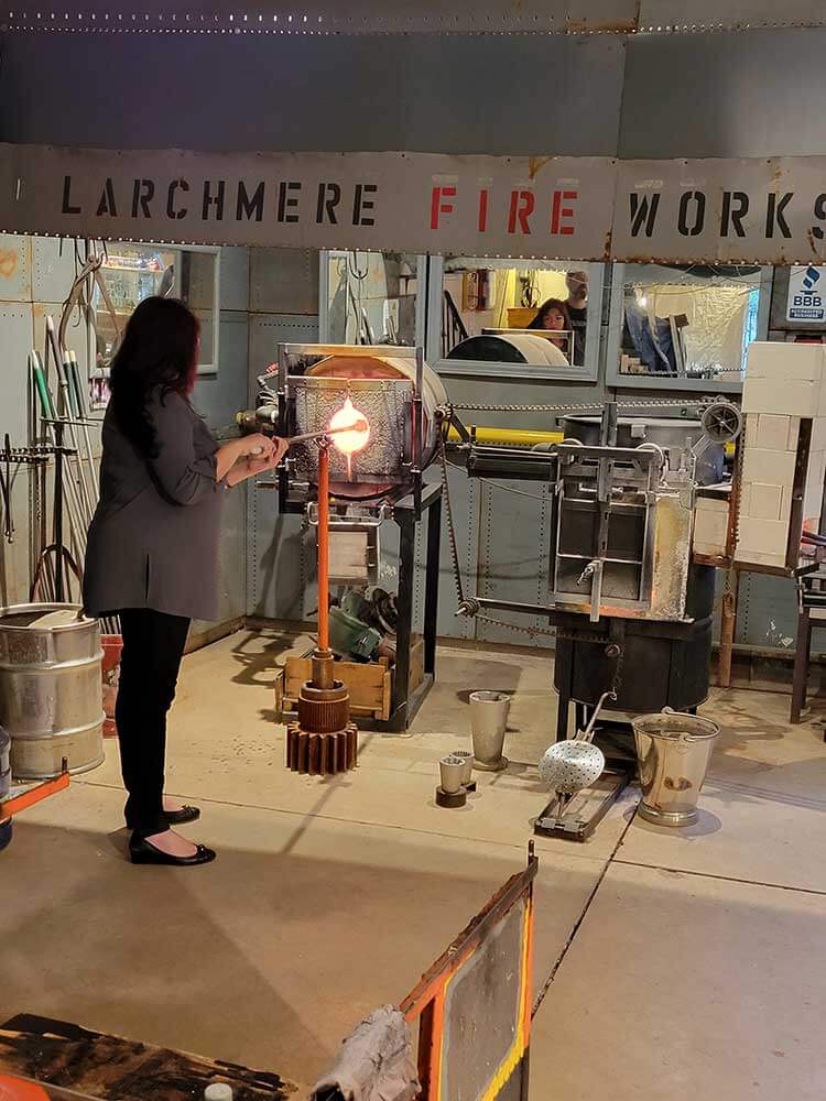 group at glass blowing event