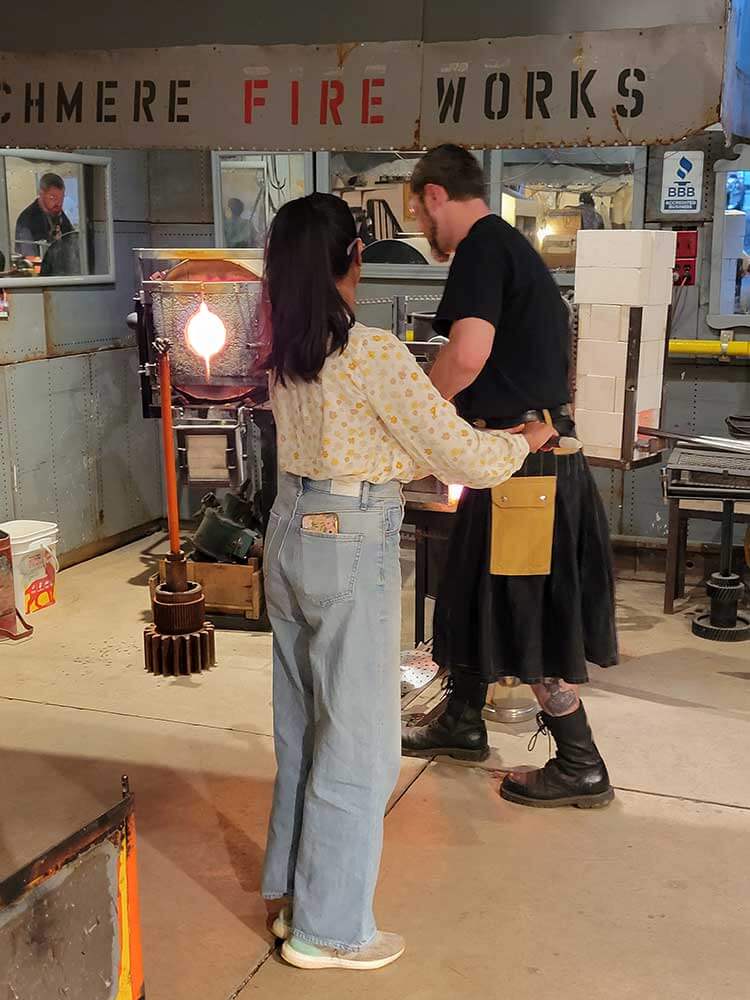 group at glass blowing event