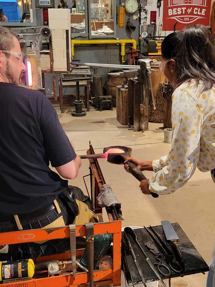 group at glass blowing event