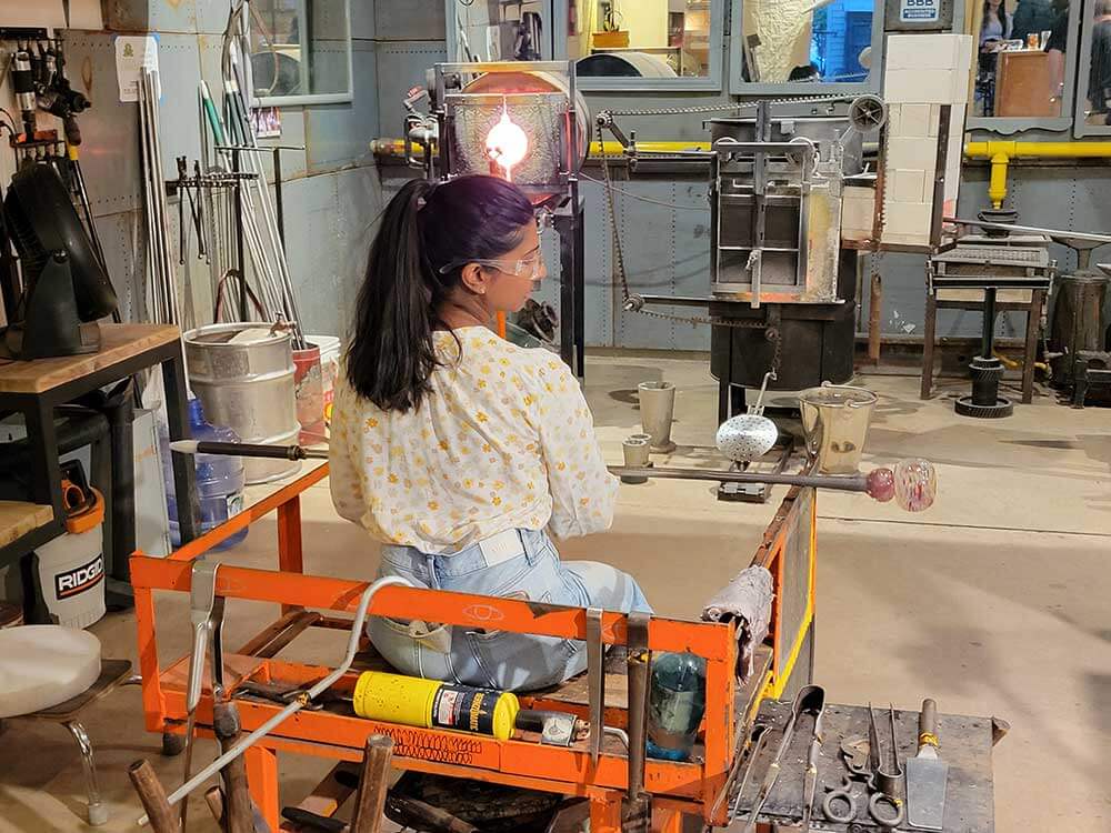 group at glass blowing event