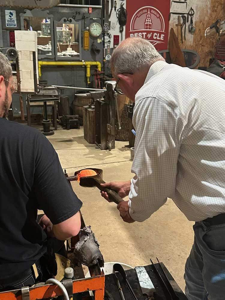 group at glass blowing event
