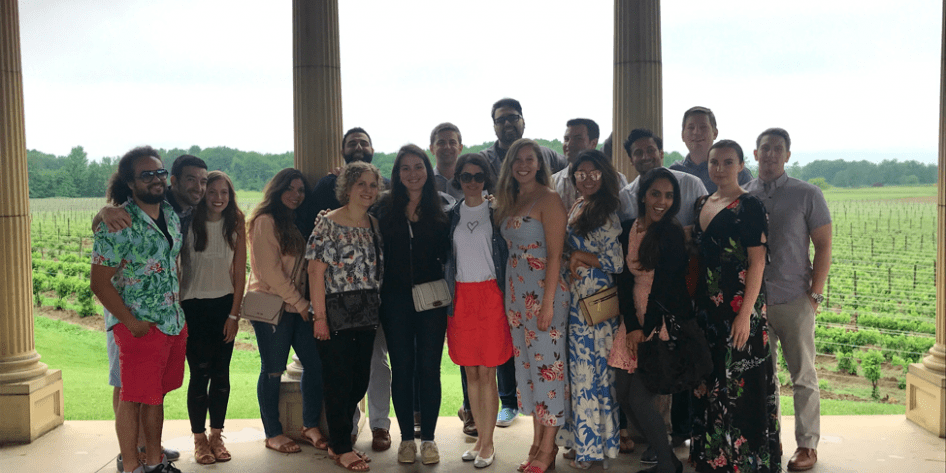 Group picture of standing residents at winery