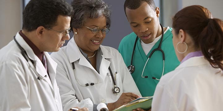 physician teaching medical students