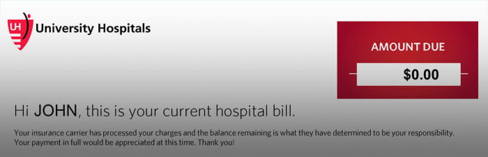 Example header of a UH billing statement