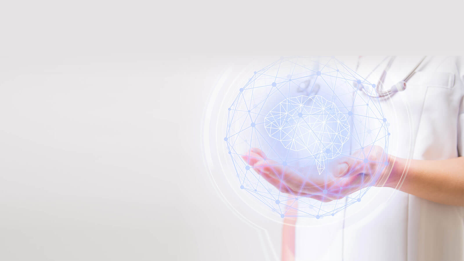Medical doctor showing the virtual interface human brain
