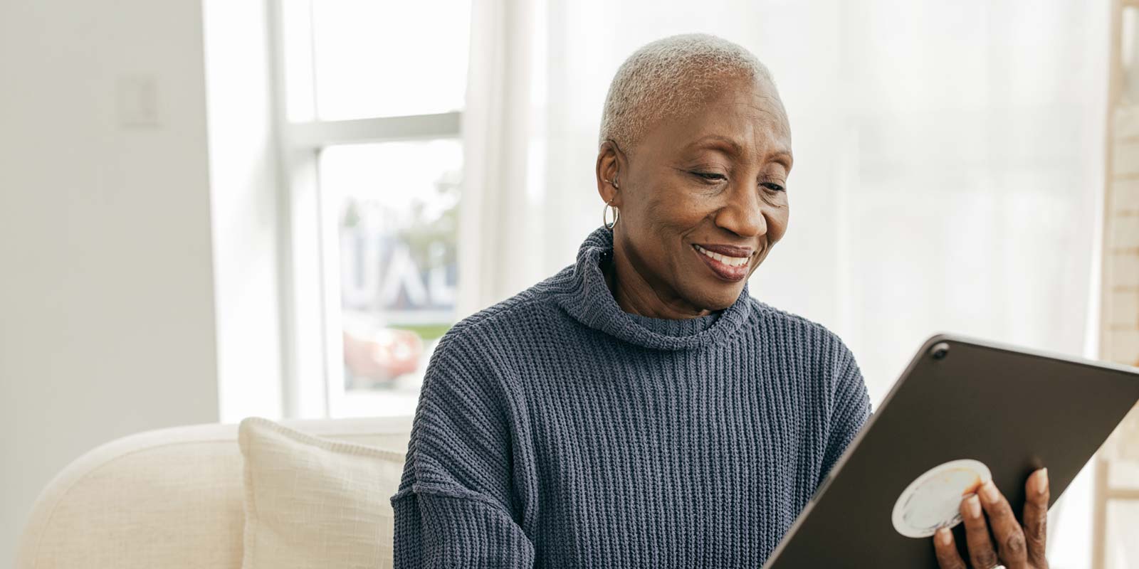 woman looking at device