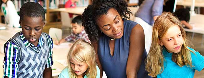 a teacher with a classroom of kids