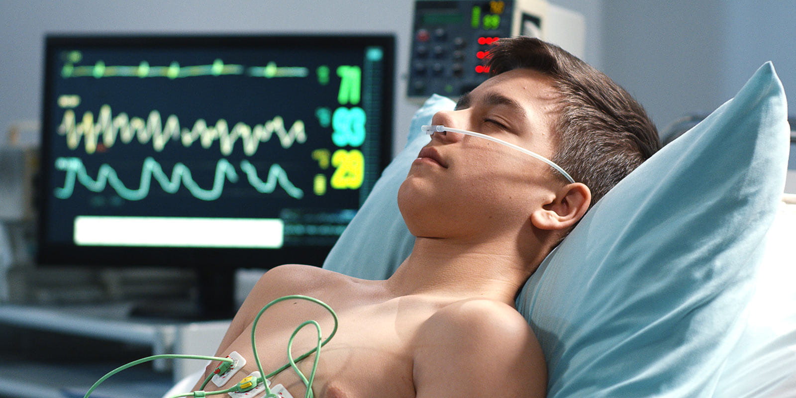 Young boy participating in sleep study