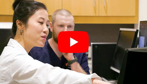Daniel Spratt, MD and Angela Jia, MD, PhD demonstrate the results from an adaptive radiotherapy scan