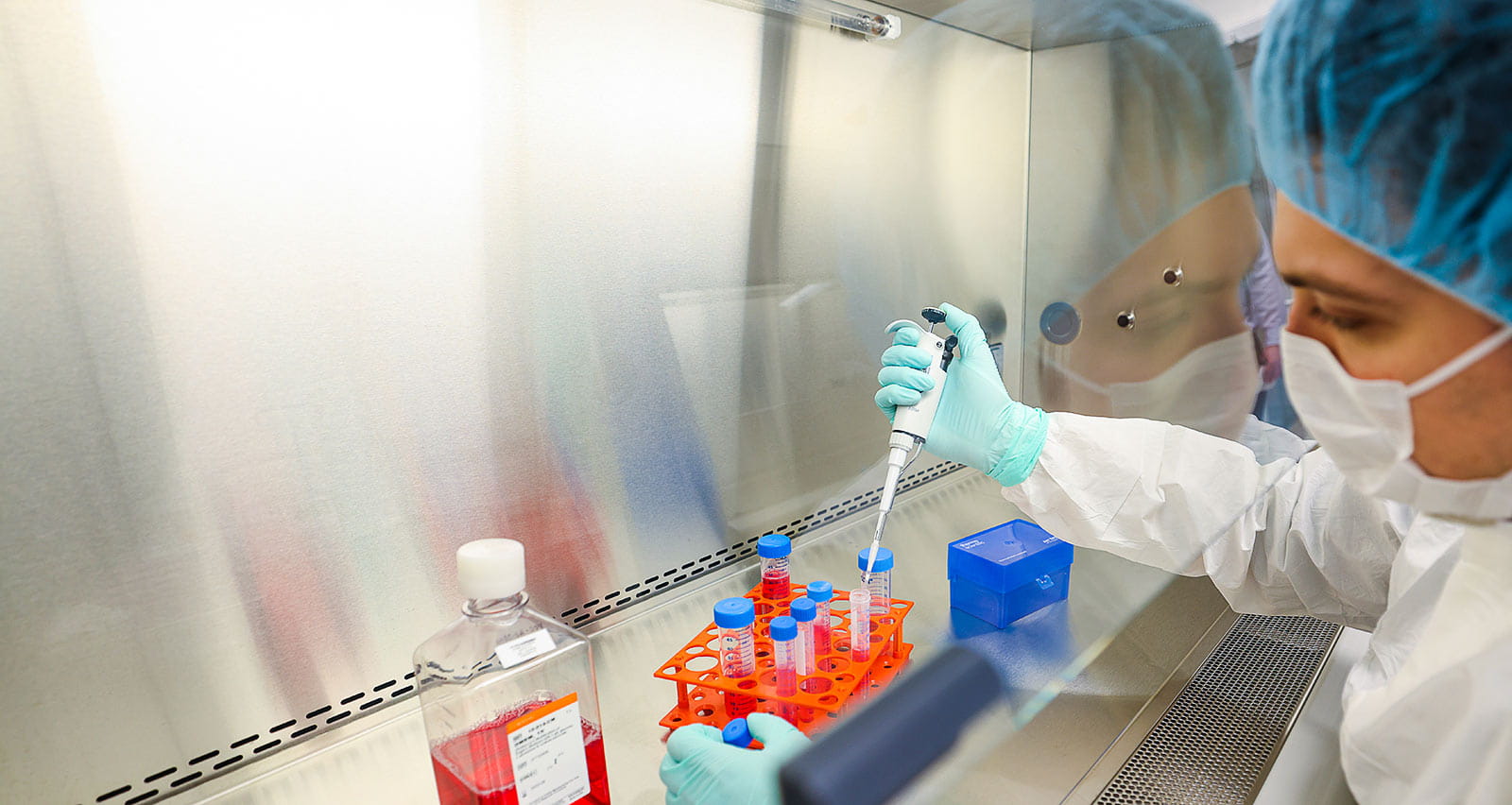 Close-up of a researcher at the Wesley Center for Immunotherapy