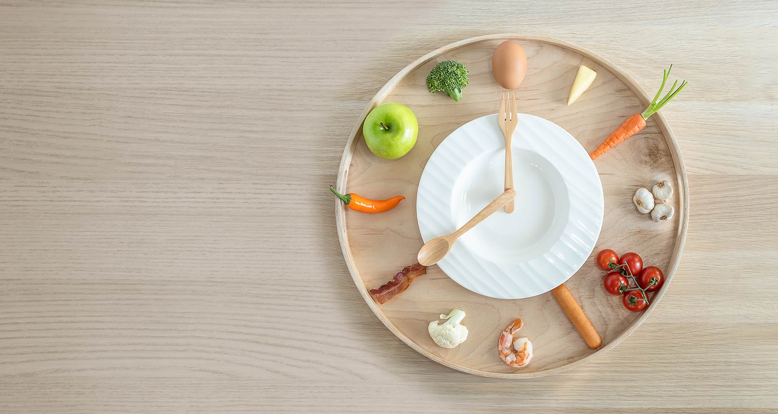 Intermittent fasting diet concept with 8-hour clock timer for eating nutritional or keto low carb, high protien food meal healthy dish and 16-hour skipping meal for weight loss