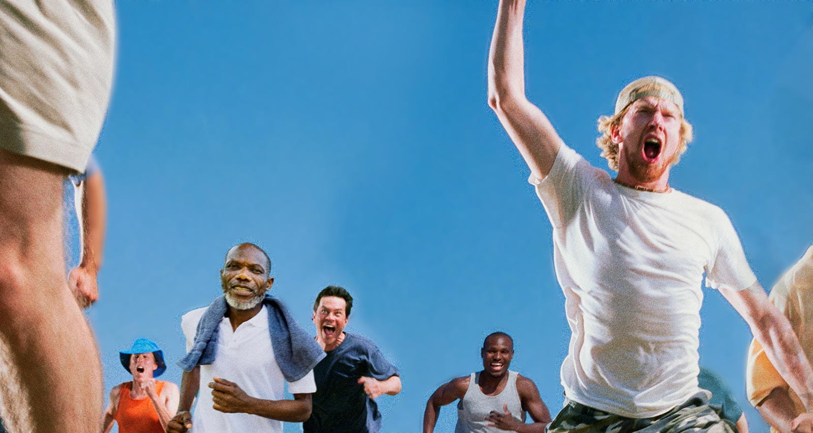 A crowd of men running