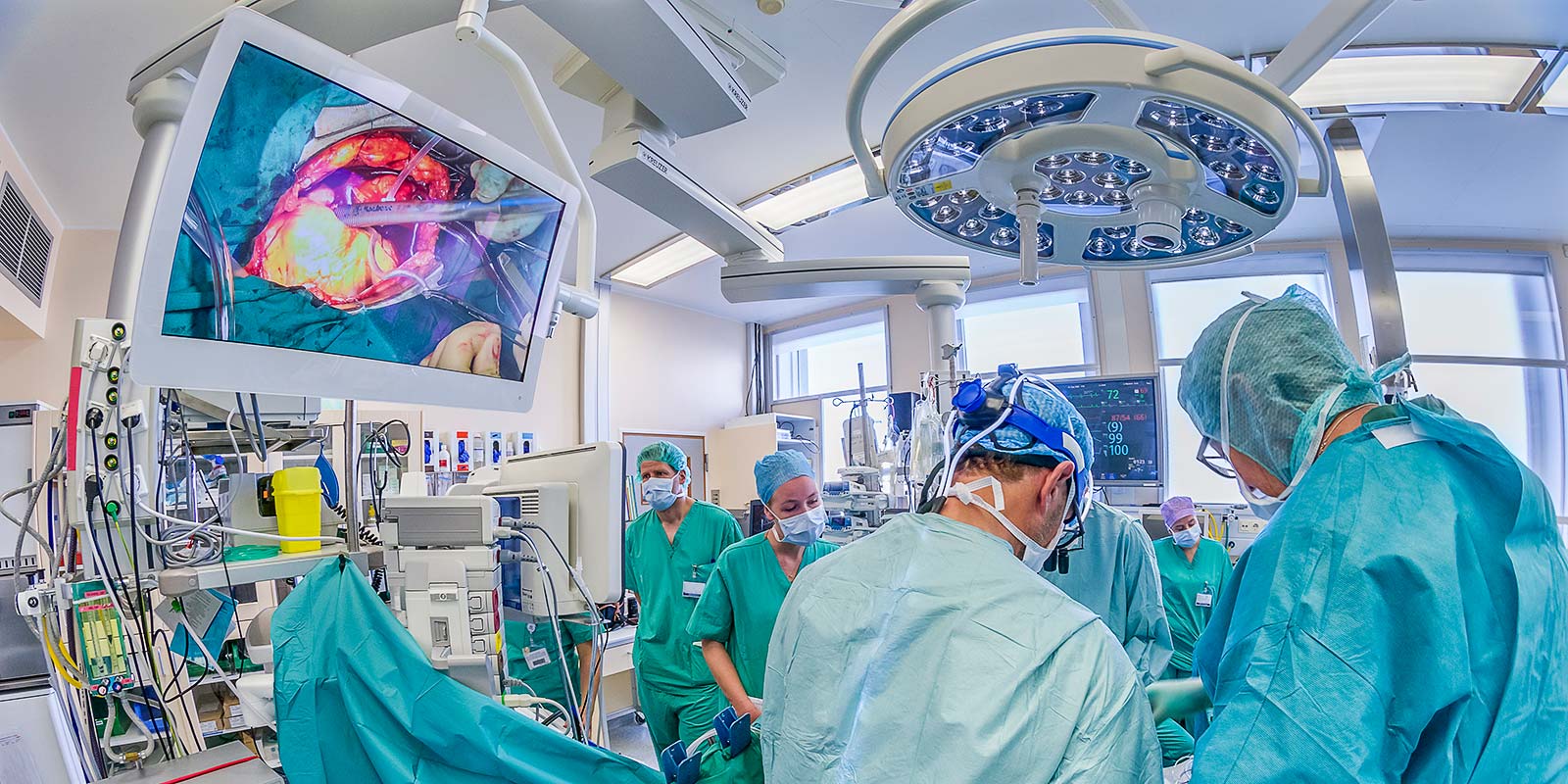 Heart valve replacement surgery being performed