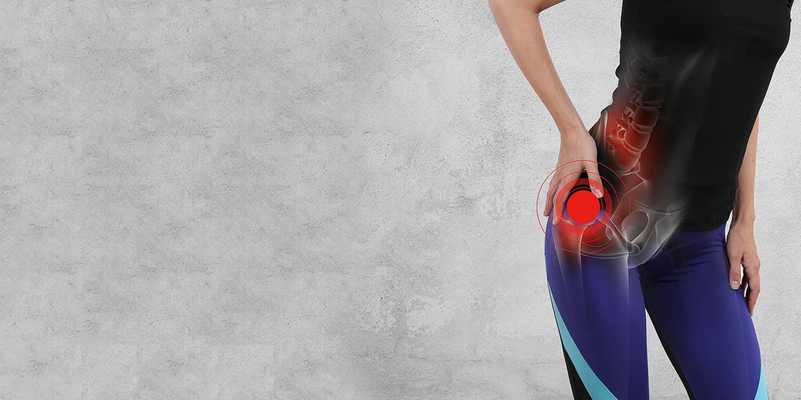 Woman with hip joint pain due to sport injury